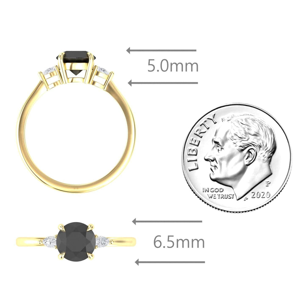 Round Three-Stone Certified Natural Black Diamond Engagement Ring - Lorraine
