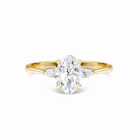 Oval Three-Stone Certified Natural Diamond Engagement Ring - Lorraine