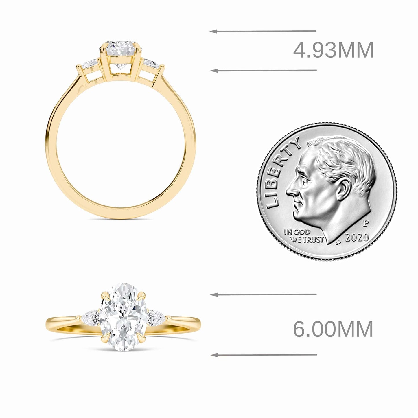 Oval Three-Stone Certified Lab Diamond Engagement Ring - Lorraine