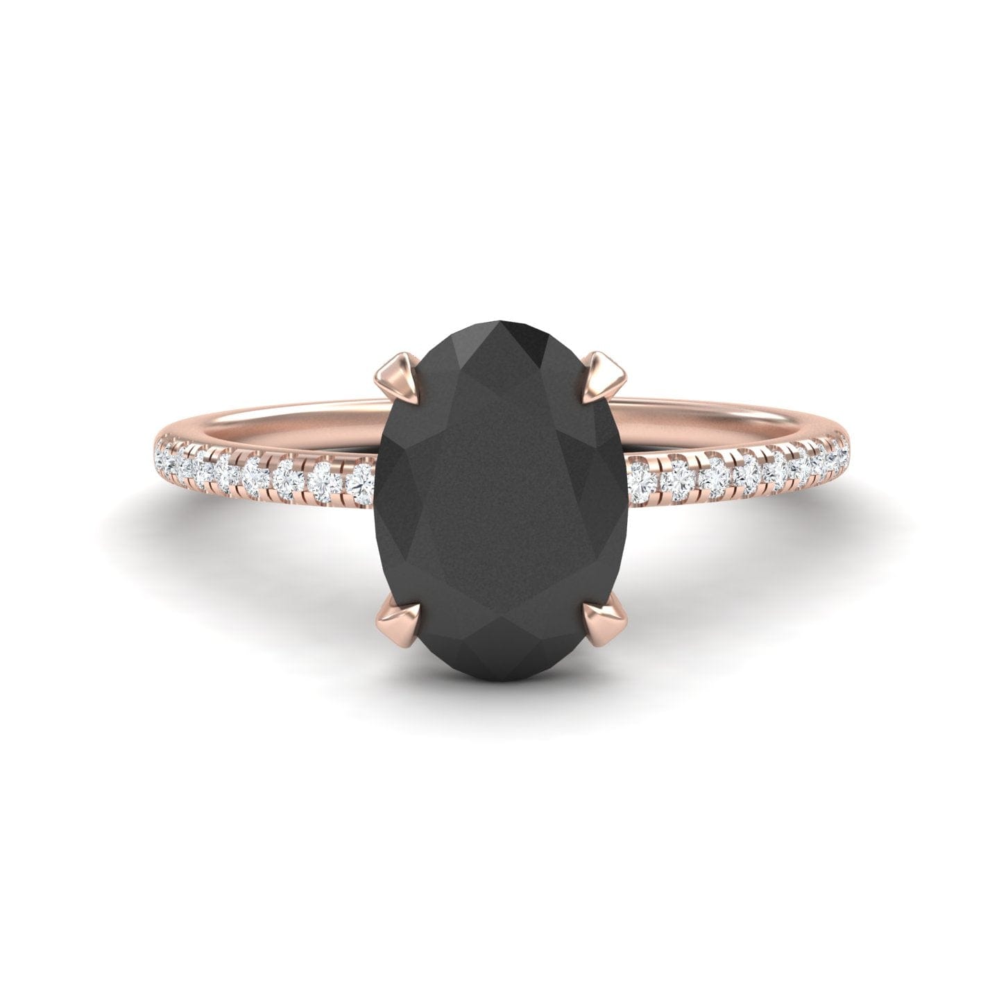 Oval Hidden Halo Certified Natural Black Diamond Pave Engagement Ring - Tamara