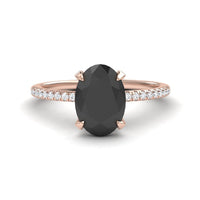 Oval Hidden Halo Certified Natural Black Diamond Pave Engagement Ring - Tamara