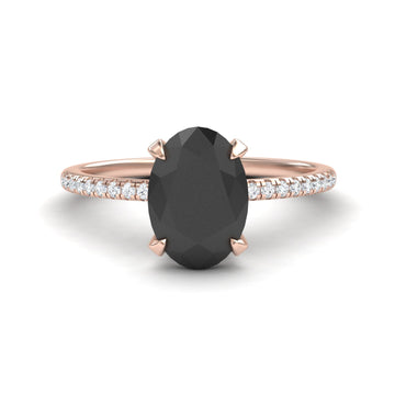 Oval Hidden Halo Certified Natural Black Diamond Pave Engagement Ring - Tamara