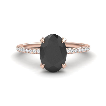 Oval Hidden Halo Certified Natural Black Diamond Pave Engagement Ring - Tamara