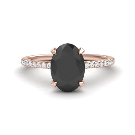 Oval Hidden Halo Certified Natural Black Diamond Pave Engagement Ring - Tamara