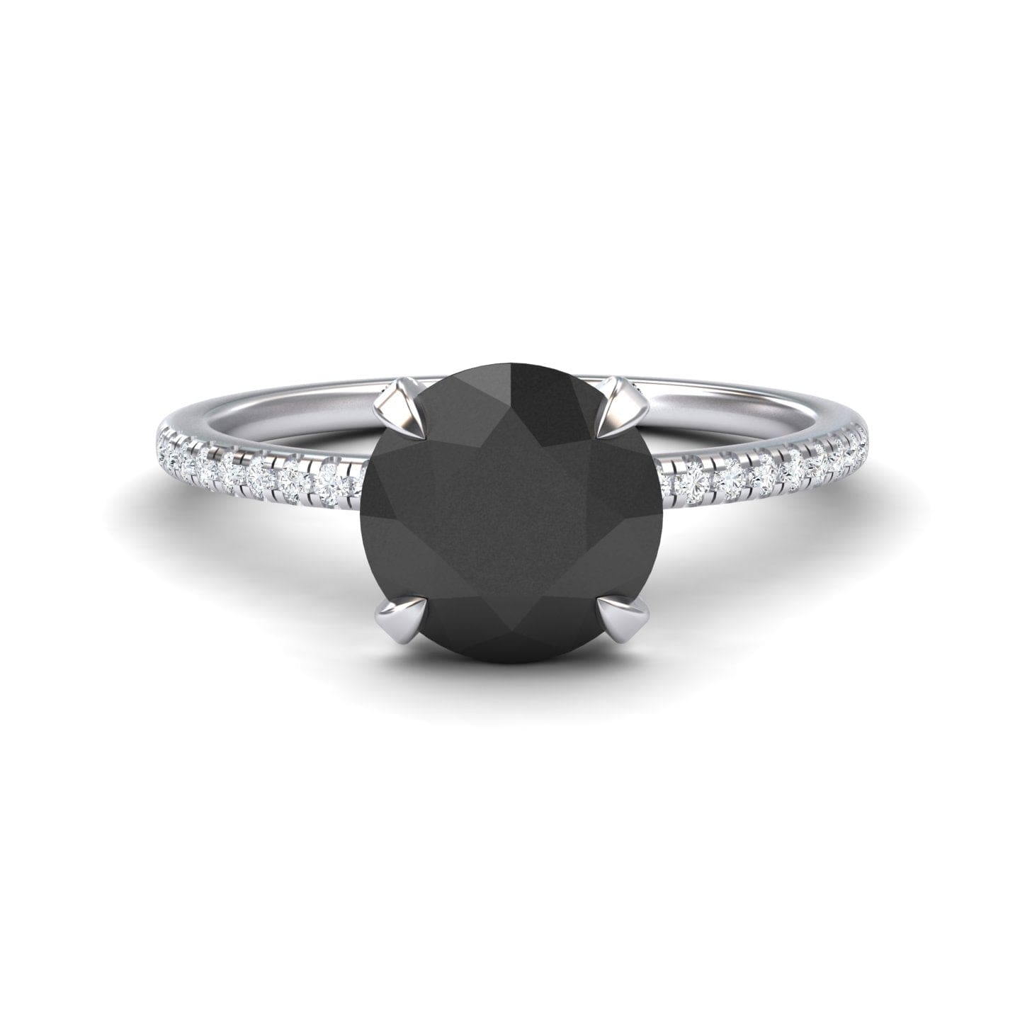Round Hidden Halo Certified Natural Black Diamond Pave Engagement Ring - Tamara