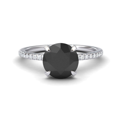 Round Hidden Halo Certified Natural Black Diamond Pave Engagement Ring