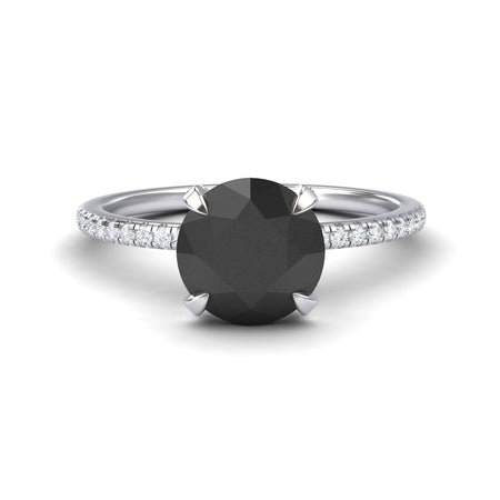 Round Hidden Halo Certified Natural Black Diamond Pave Engagement Ring - Tamara