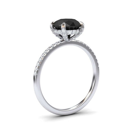 Round Hidden Halo Certified Natural Black Diamond Pave Engagement Ring - Tamara