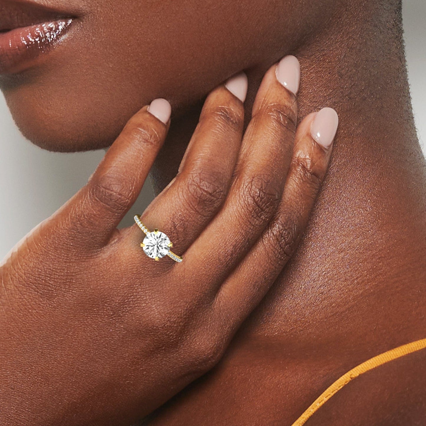Round Hidden Halo Certified Natural Diamond Pave Engagement Ring - Tamara