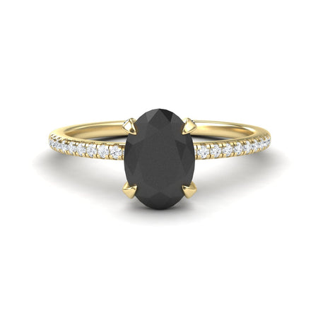 Oval Hidden Halo Certified Natural Black Diamond Pave Engagement Ring - Tamara