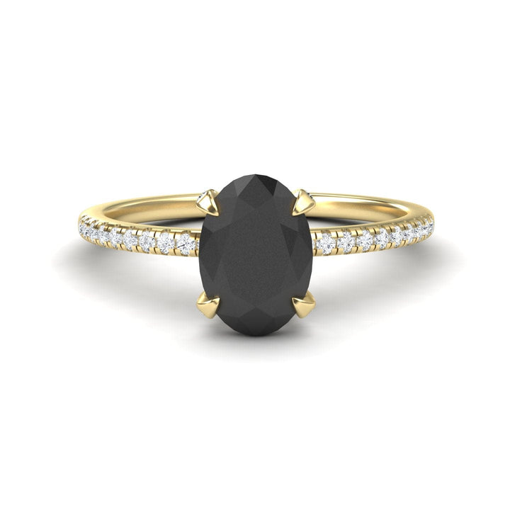 Oval Hidden Halo Certified Natural Black Diamond Pave Engagement Ring - Tamara