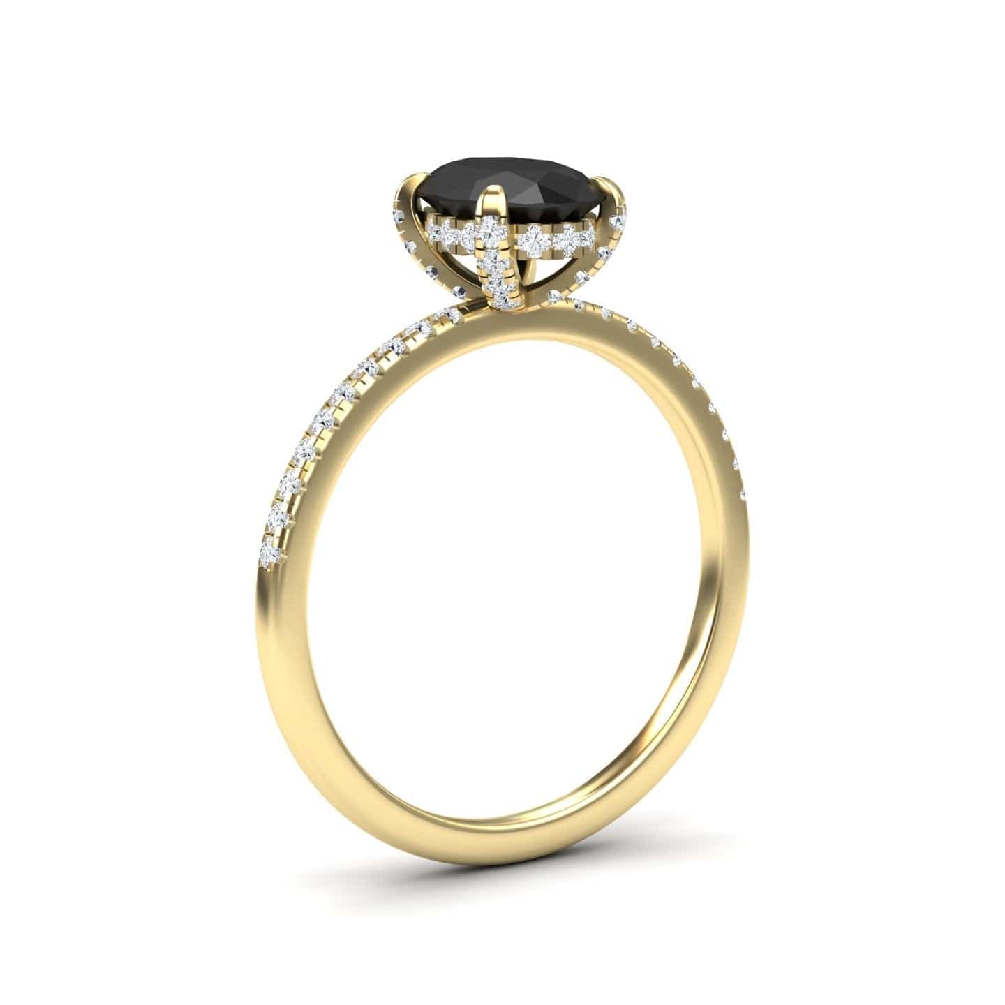 Oval Hidden Halo Certified Natural Black Diamond Pave Engagement Ring - Tamara