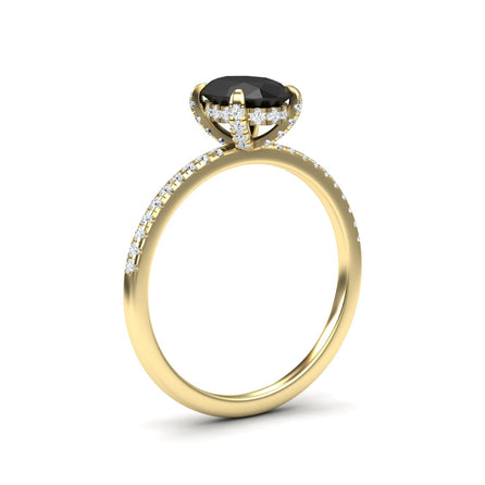 Oval Hidden Halo Certified Natural Black Diamond Pave Engagement Ring - Tamara