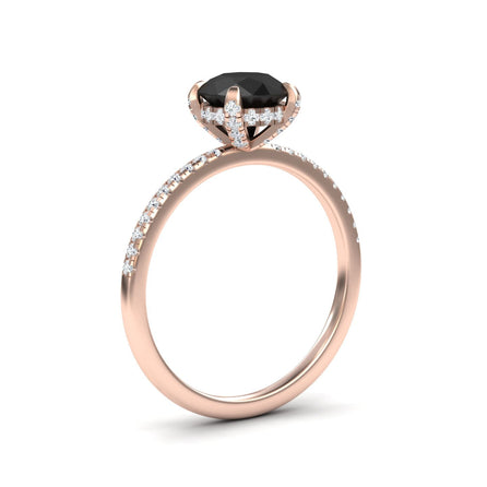 Round Hidden Halo Certified Natural Black Diamond Pave Engagement Ring - Tamara