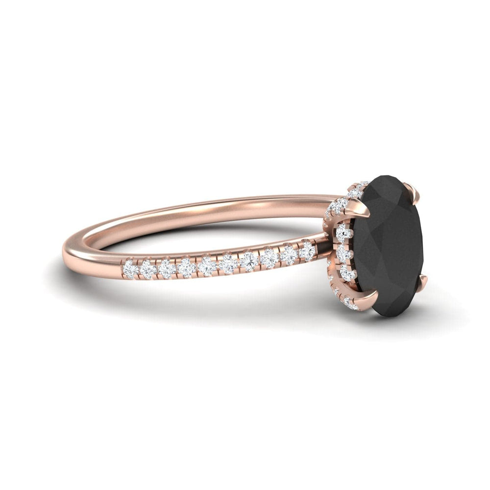 Round Hidden Halo Certified Natural Black Diamond Pave Engagement Ring - Tamara