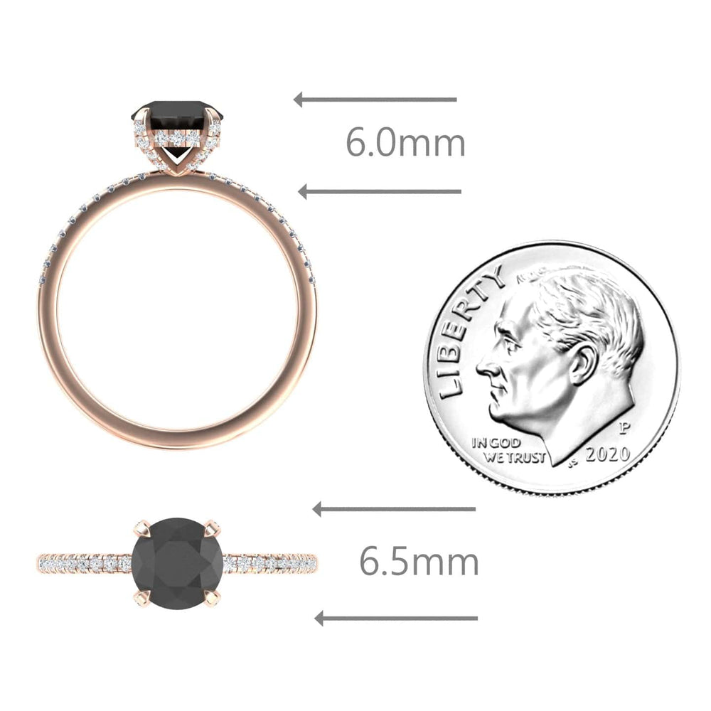 Round Hidden Halo Certified Natural Black Diamond Pave Engagement Ring - Tamara