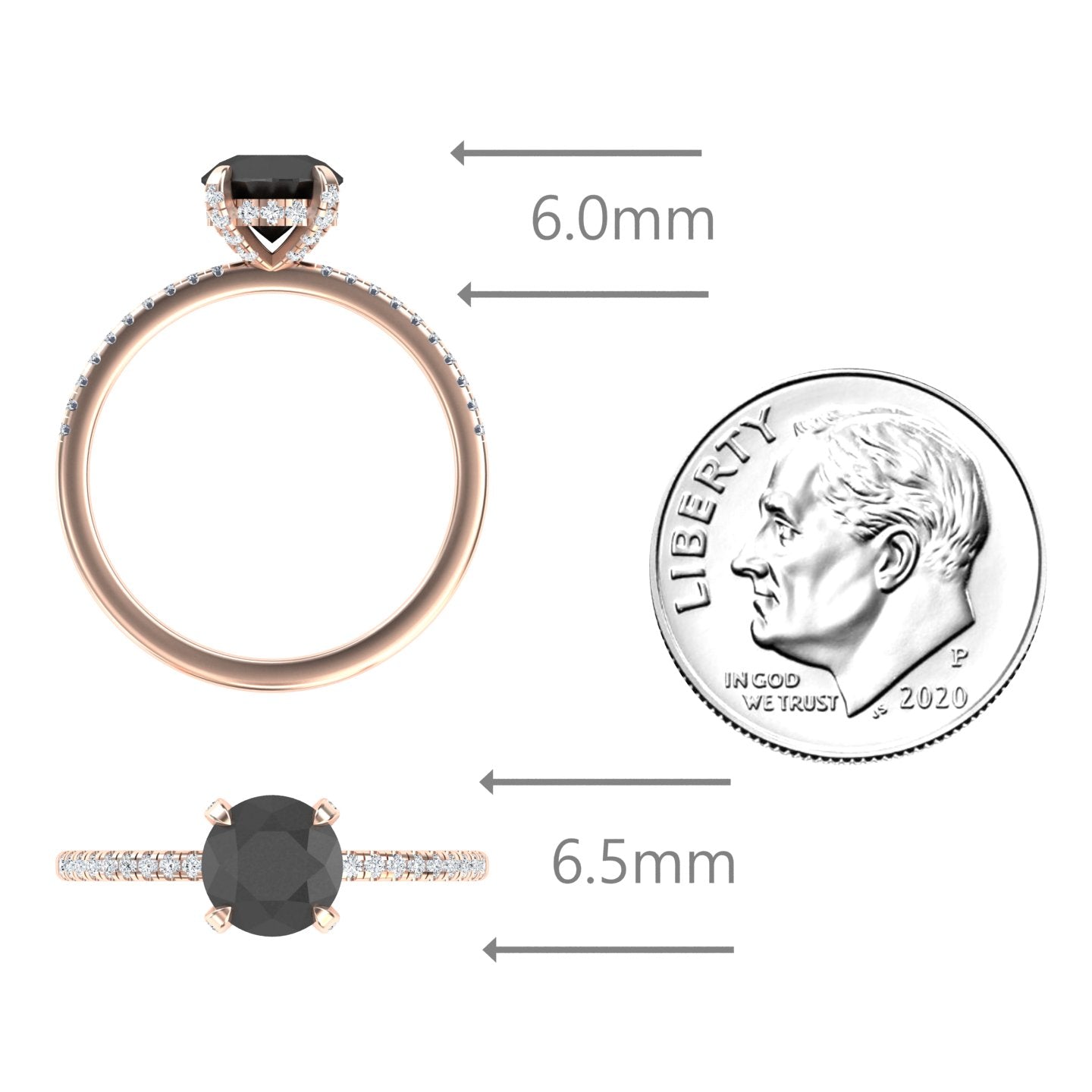 Round Hidden Halo Certified Natural Black Diamond Pave Engagement Ring - Tamara