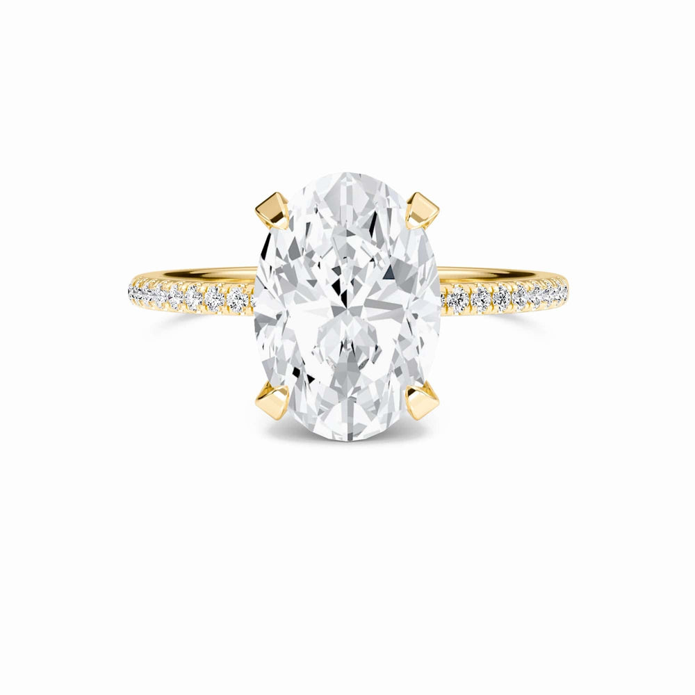 Oval hidden halo certified lab diamond pave engagement ring in 18k yellow gold