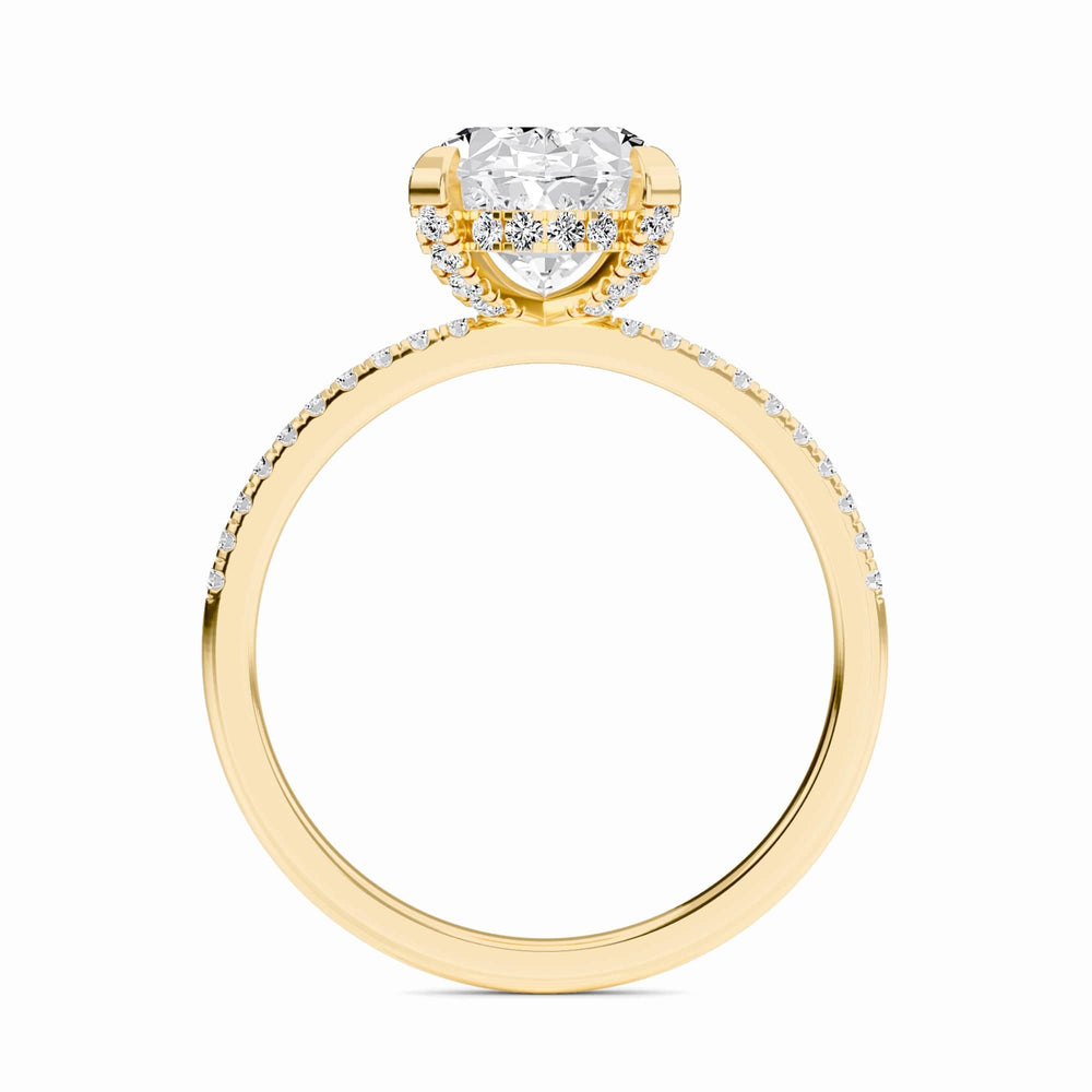 Oval hidden halo certified lab diamond pave engagement ring in 18k yellow gold, view 4