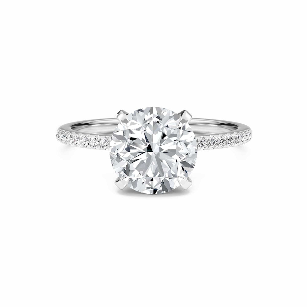 Round hidden halo certified lab diamond pave engagement ring in 18k white gold