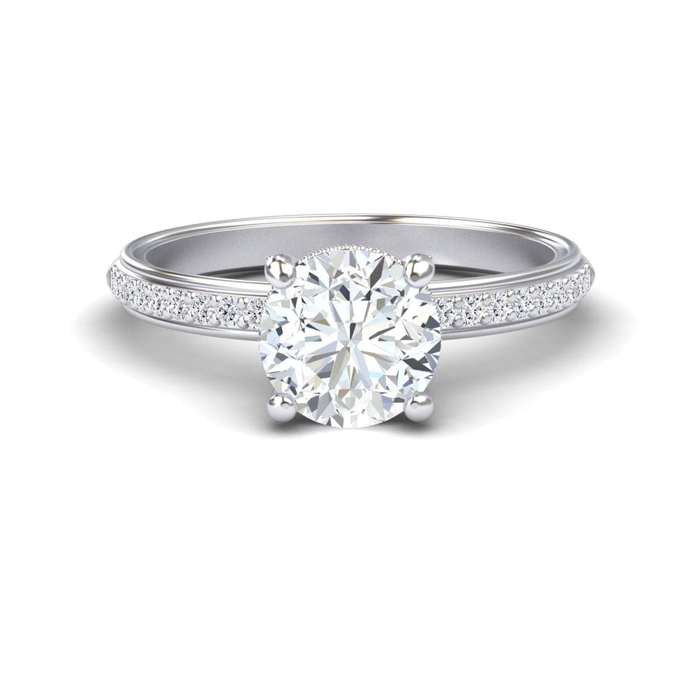 White diamond pave crown solitaire engagement ring