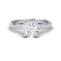 White Diamond Pave Crown Solitaire Engagement Ring - Carlota