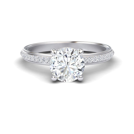 White Diamond Pave Crown Solitaire Engagement Ring - Carlota