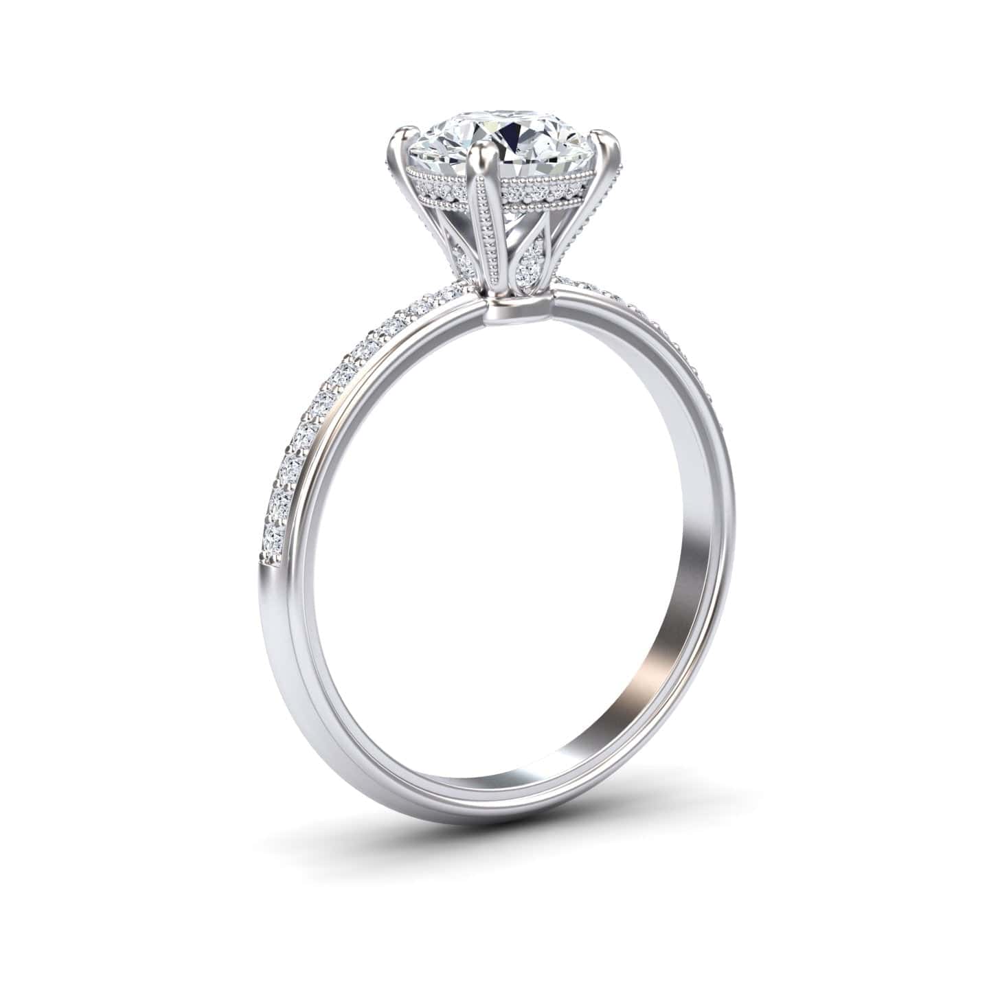 White Diamond Pave Crown Solitaire Engagement Ring - Carlota