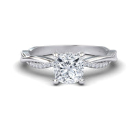 White Diamond Twisted Pave Shank Hidden Halo Engagement Ring - Yunru