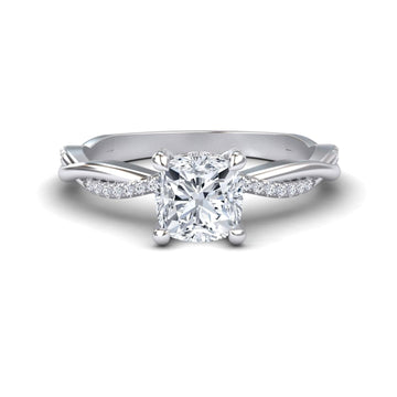 White Diamond Twisted Pave Shank Hidden Halo Engagement Ring - Yunru