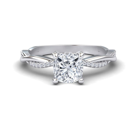 White Diamond Twisted Pave Shank Hidden Halo Engagement Ring - Yunru