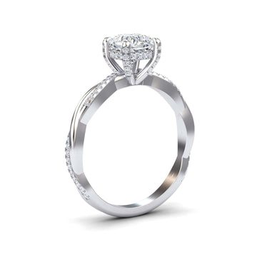 White Diamond Twisted Pave Shank Hidden Halo Engagement Ring - Yunru