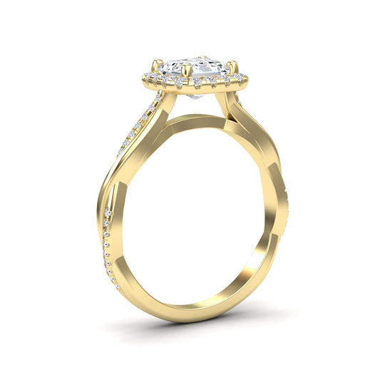 White Diamond Twisted Pave Shank Halo Engagement Ring - Yanmei