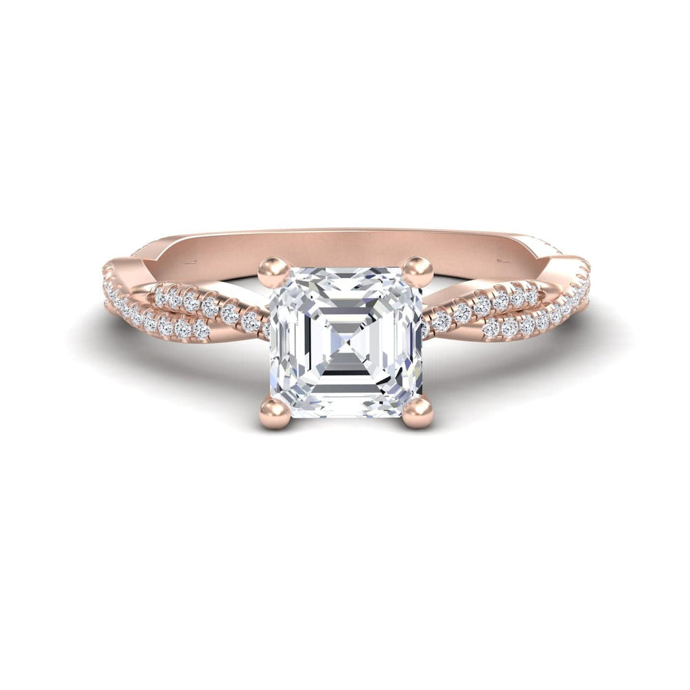 White diamond twisted pave shank engagement ring