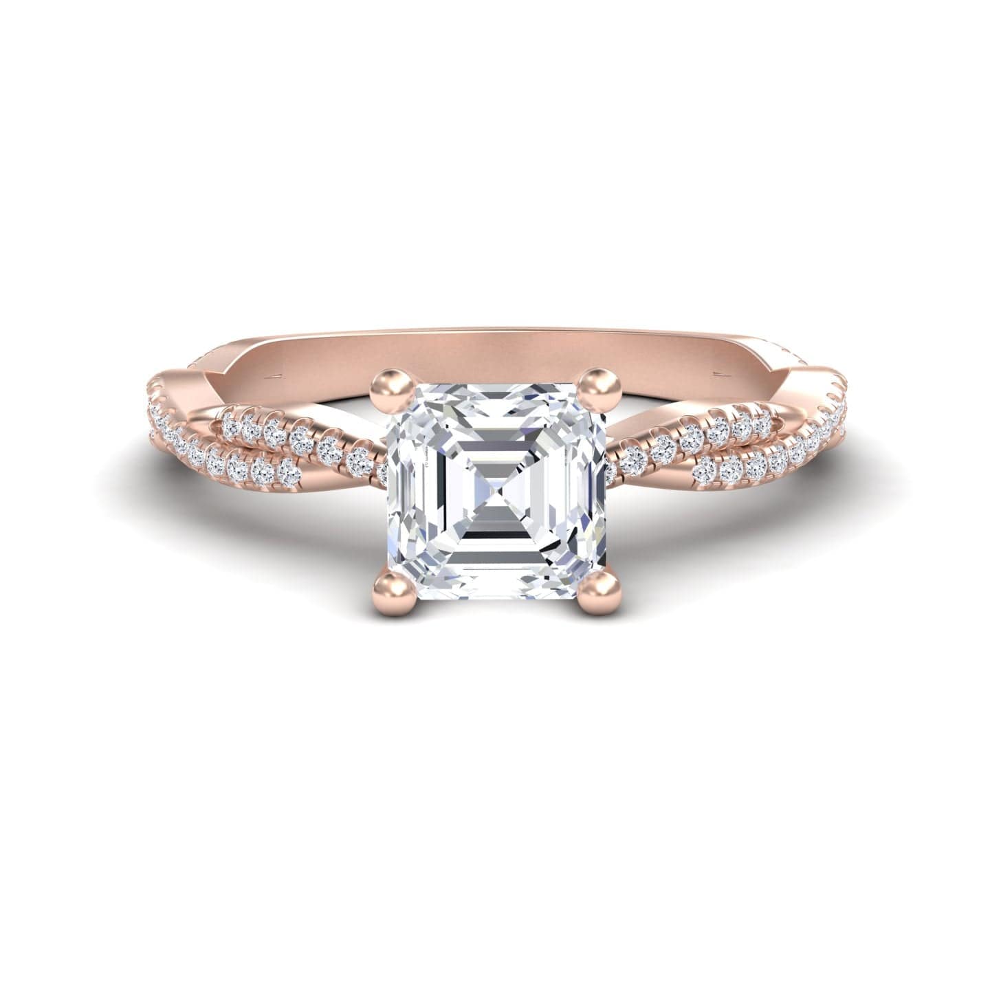 White Diamond Twisted Pave Shank Engagement Ring - Meilin