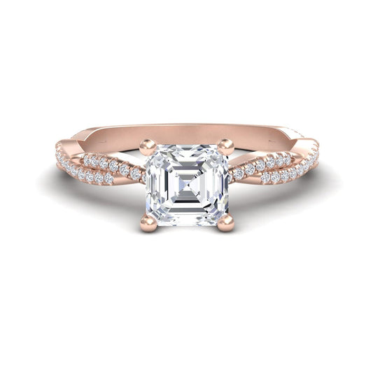White Diamond Twisted Pave Shank Engagement Ring - Meilin