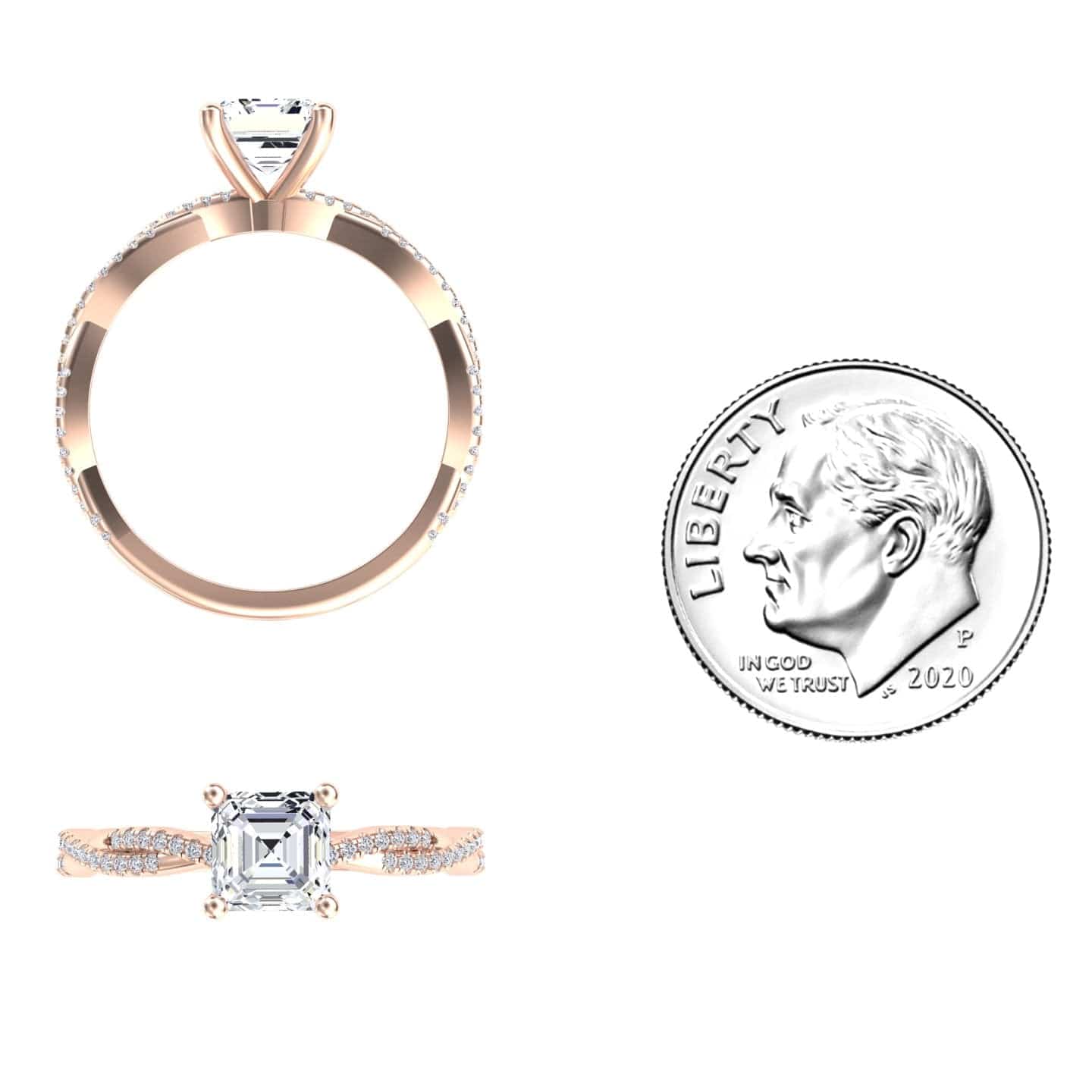 White Diamond Twisted Pave Shank Engagement Ring - Meilin