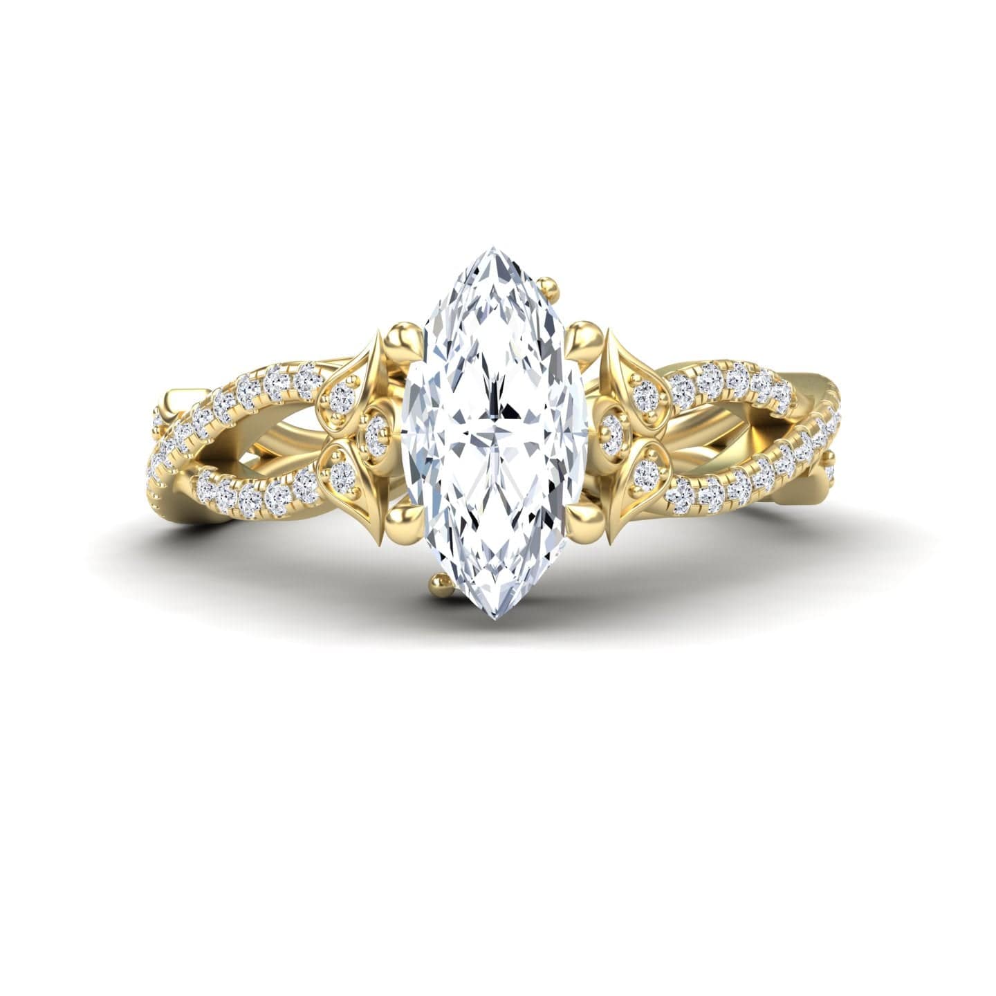 White Diamond Twisted Vine Pave Engagement Ring - Shan