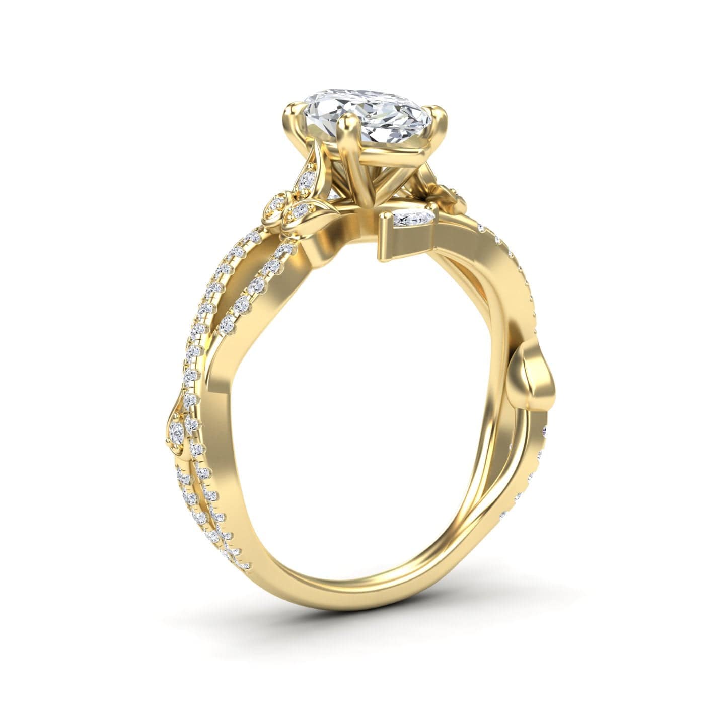 White Diamond Twisted Vine Pave Engagement Ring - Shan