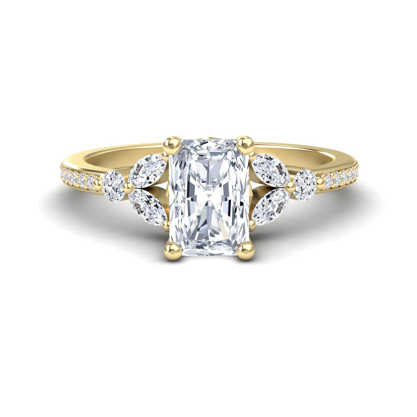 White Diamond Pave-Set Accented Engagement Ring - Wanyue
