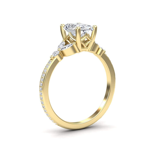 White Diamond Pave-Set Accented Engagement Ring - Wanyue