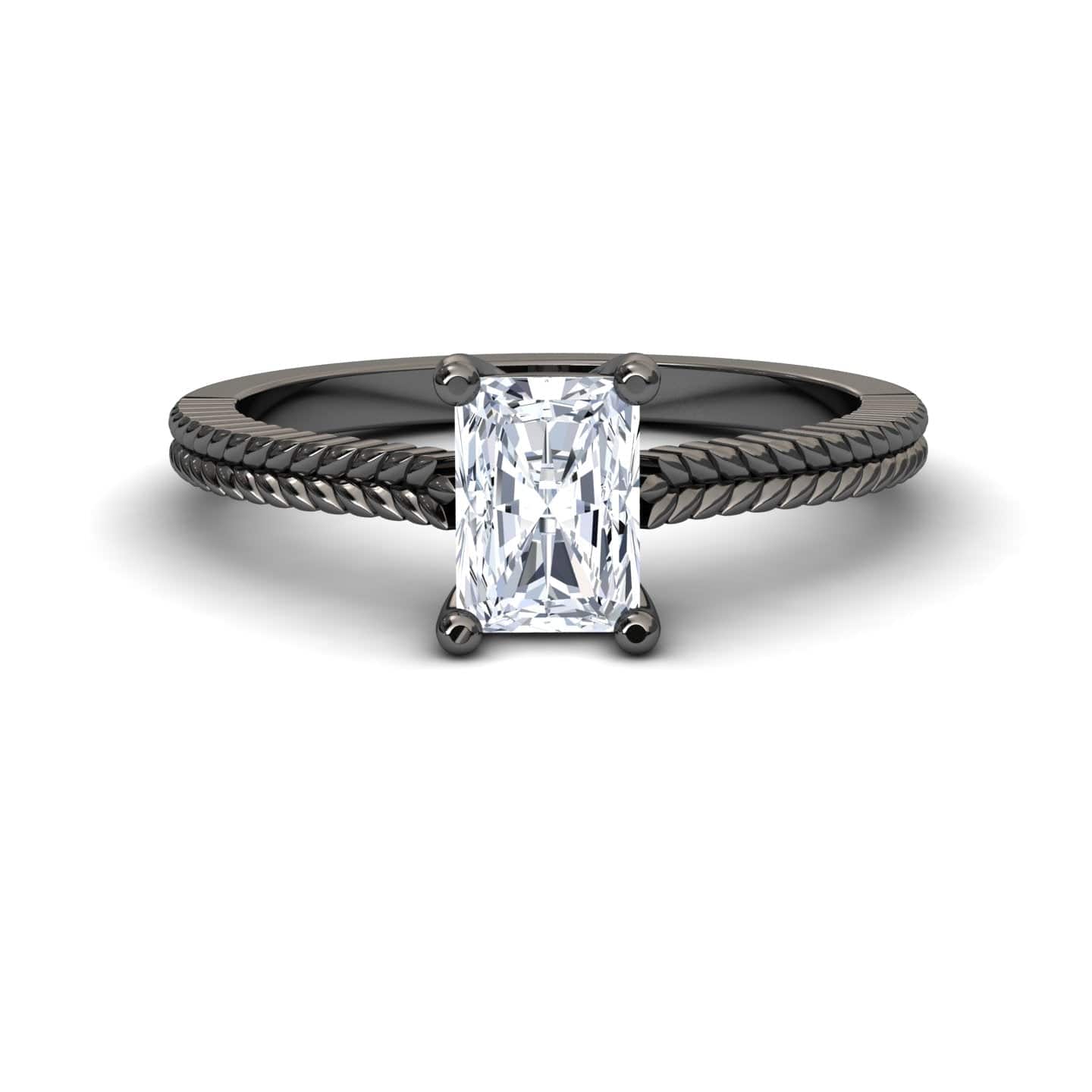 White Diamond Rope-Textured Shank Engagement Ring - Crystal