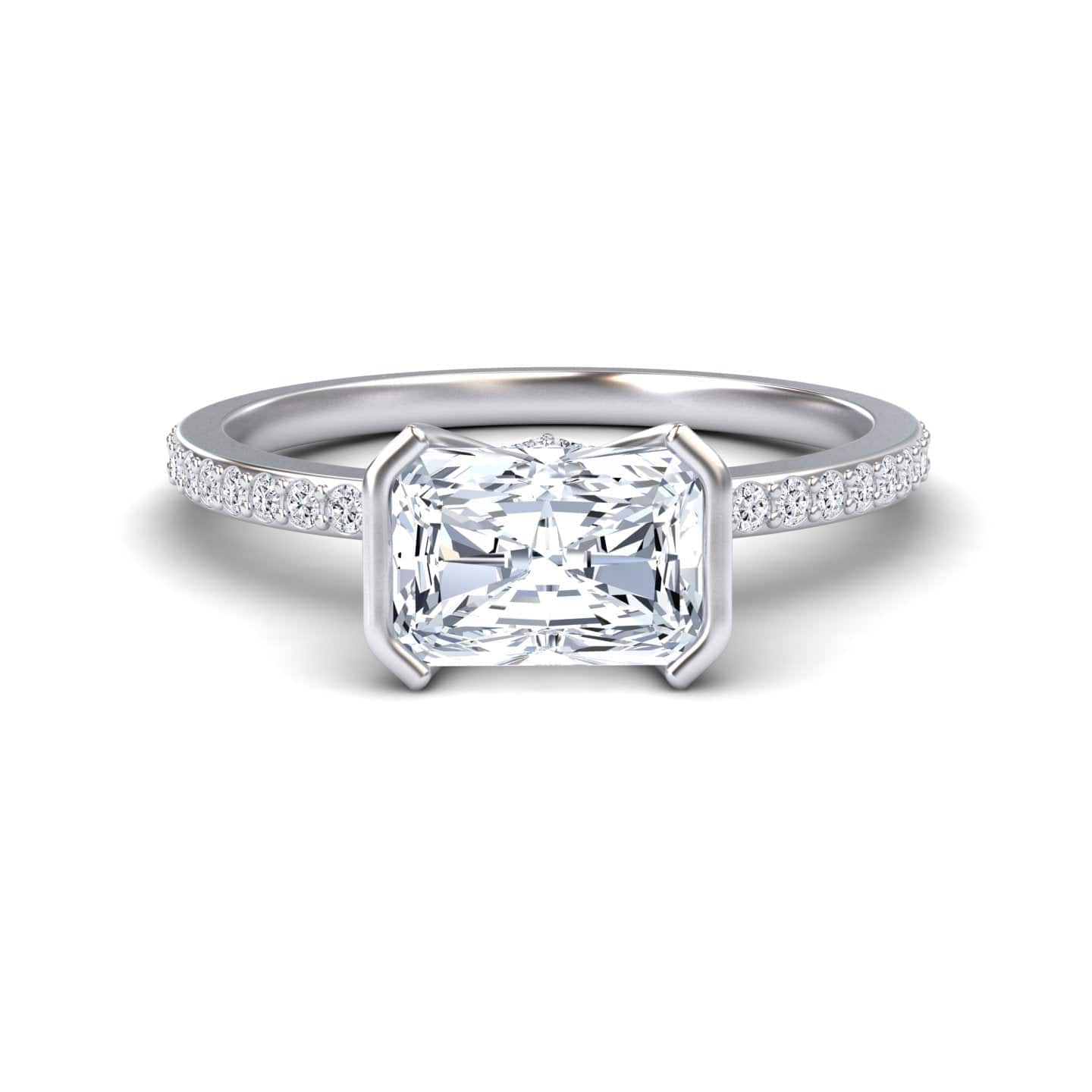 White Diamond Pave Hidden Halo Bezel Solitaire Accented Engagement Ring - Yueqin