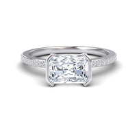 White Diamond Pave Hidden Halo Bezel Solitaire Accented Engagement Ring - Yueqin