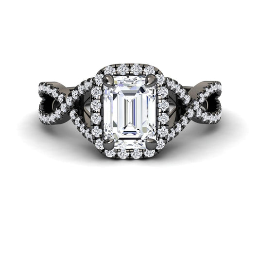 White Diamond Halo Twist Engagement Ring - Angelina