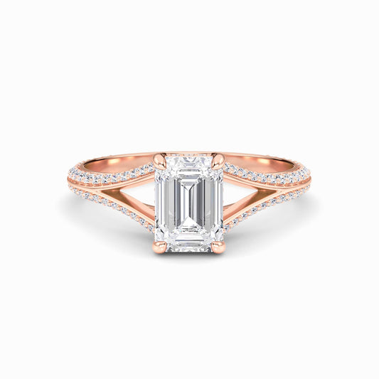 White Diamond Split Shank Pave Hidden Halo Engagement Ring - Hongmei