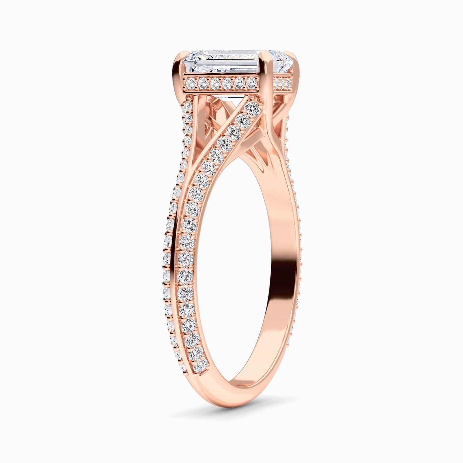 White Diamond Split Shank Pave Hidden Halo Engagement Ring - Hongmei