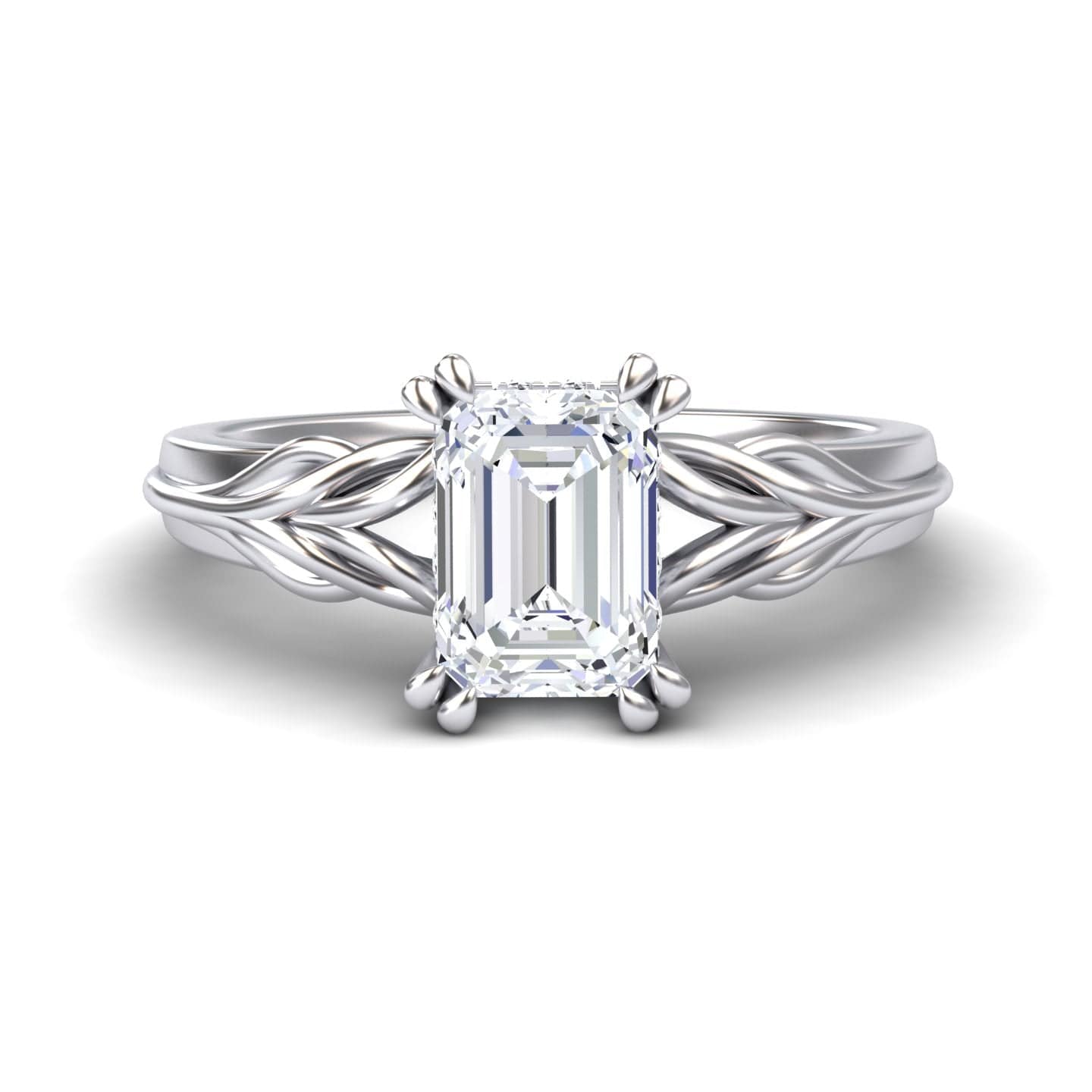 White Diamond Leaf-Inspired with Hidden Halo Engagement Ring - Gabrielle