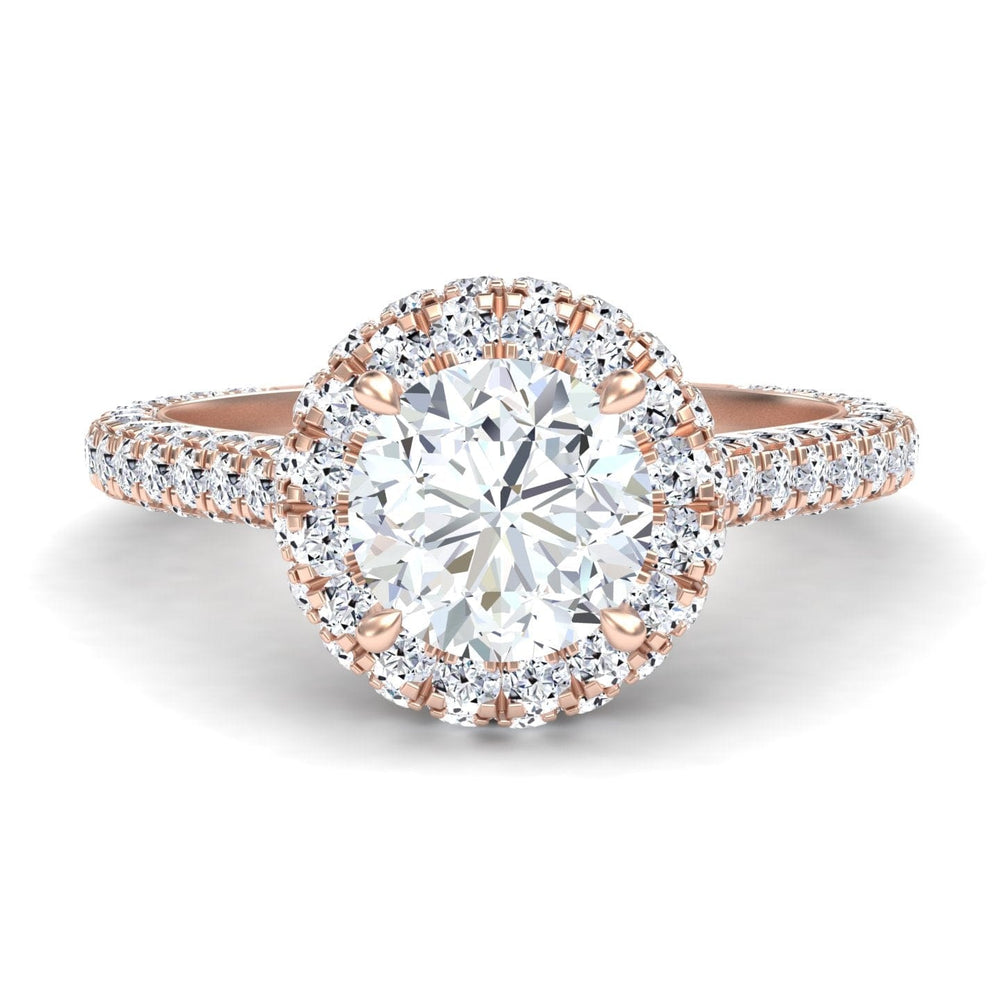 White diamond triple row pave halo engagement ring