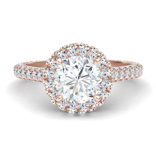 White Diamond Triple Row Pave Halo Engagement Ring - Leiyu